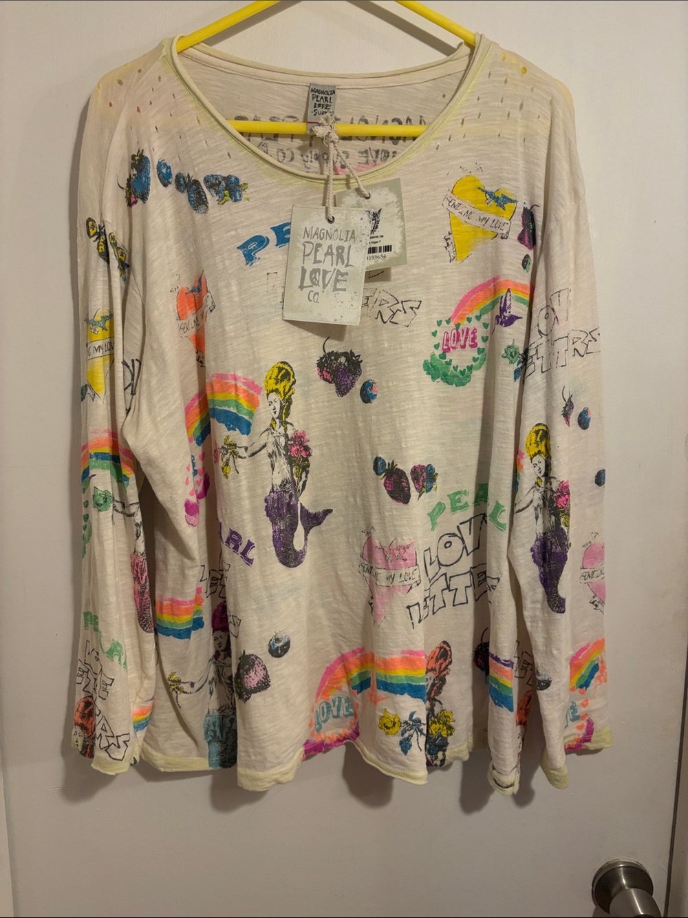 NWT Magnolia Pearl GRAFFITI VIGO NEON Long Sleeve Rainbow & Mermaid Graphic FLAW